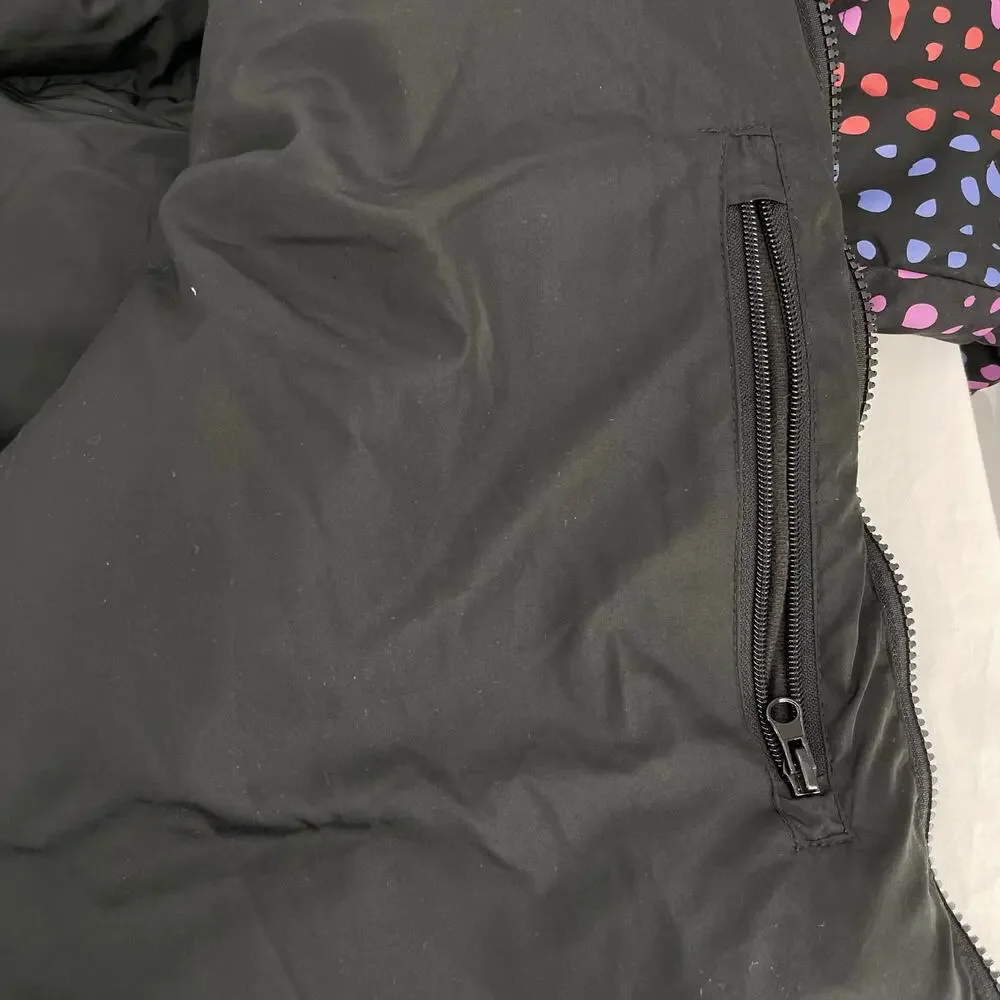 Lazy Oaf Midnight Lizard Puffer Jacket Black Rainbow Spotted Coat Unisex Size S